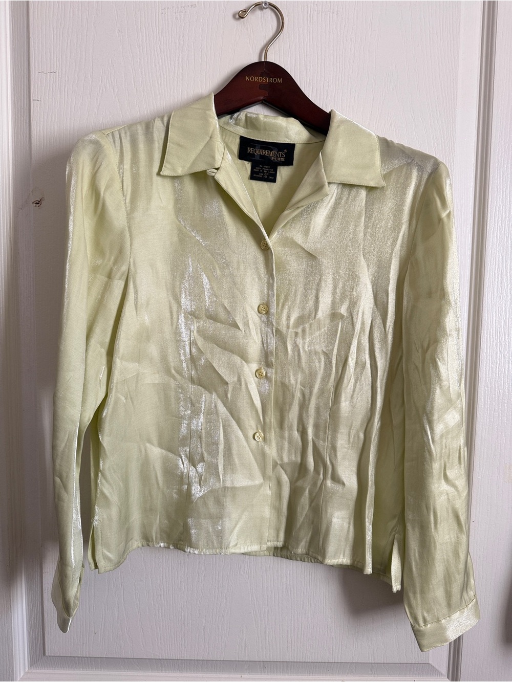 Requirements Pale Green Satin Button-Down Shirt